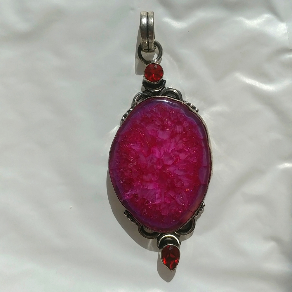 Druzy Agate and Garnet Pendant